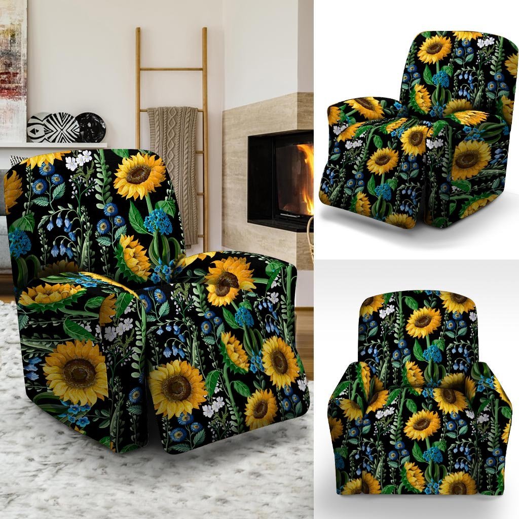 Black Sunflower Floral Recliner Cover-grizzshop