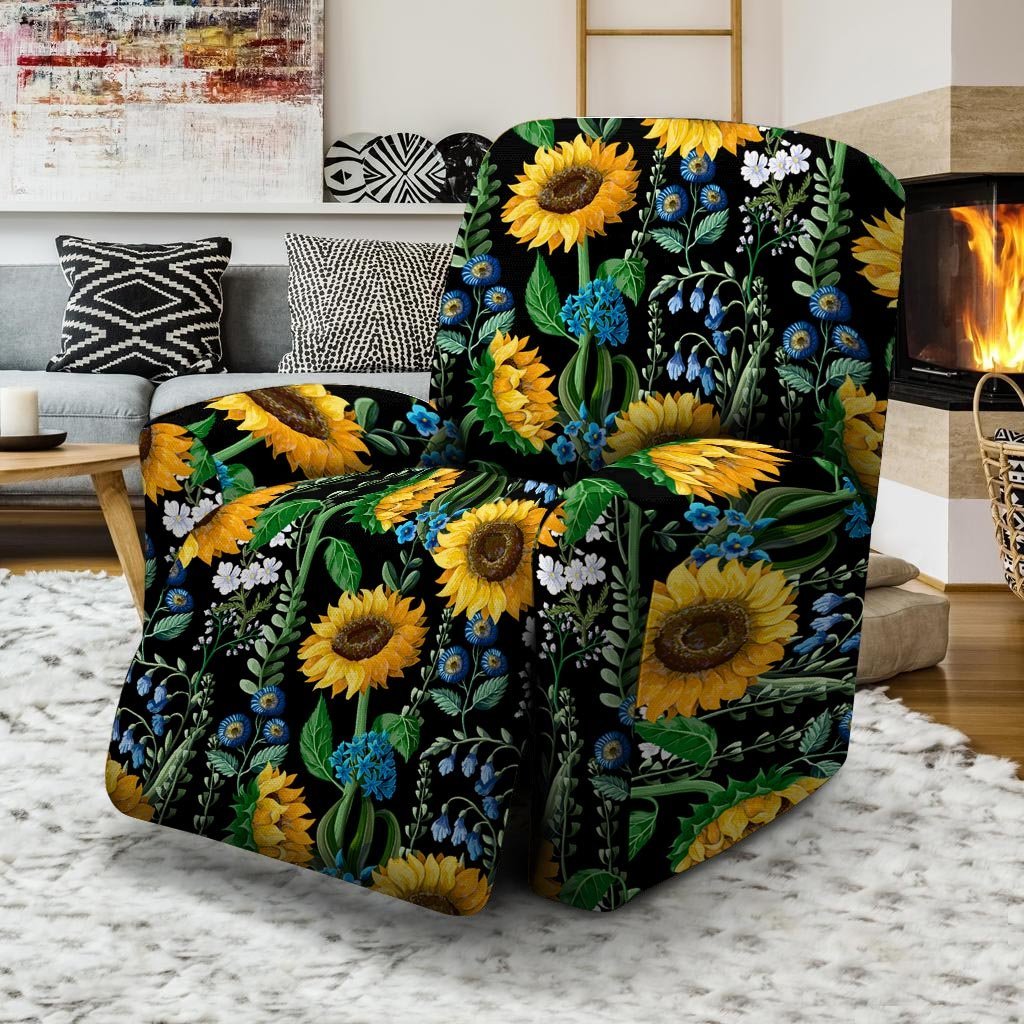 Black Sunflower Floral Recliner Cover-grizzshop