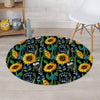 Black Sunflower Floral Round Rug-grizzshop