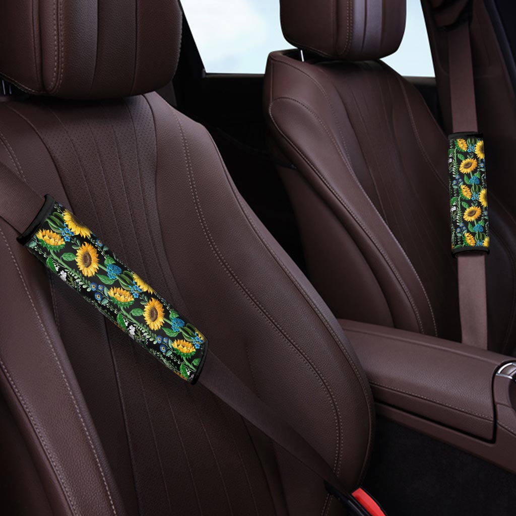 Black Sunflower Floral Seat Belt Cover-grizzshop