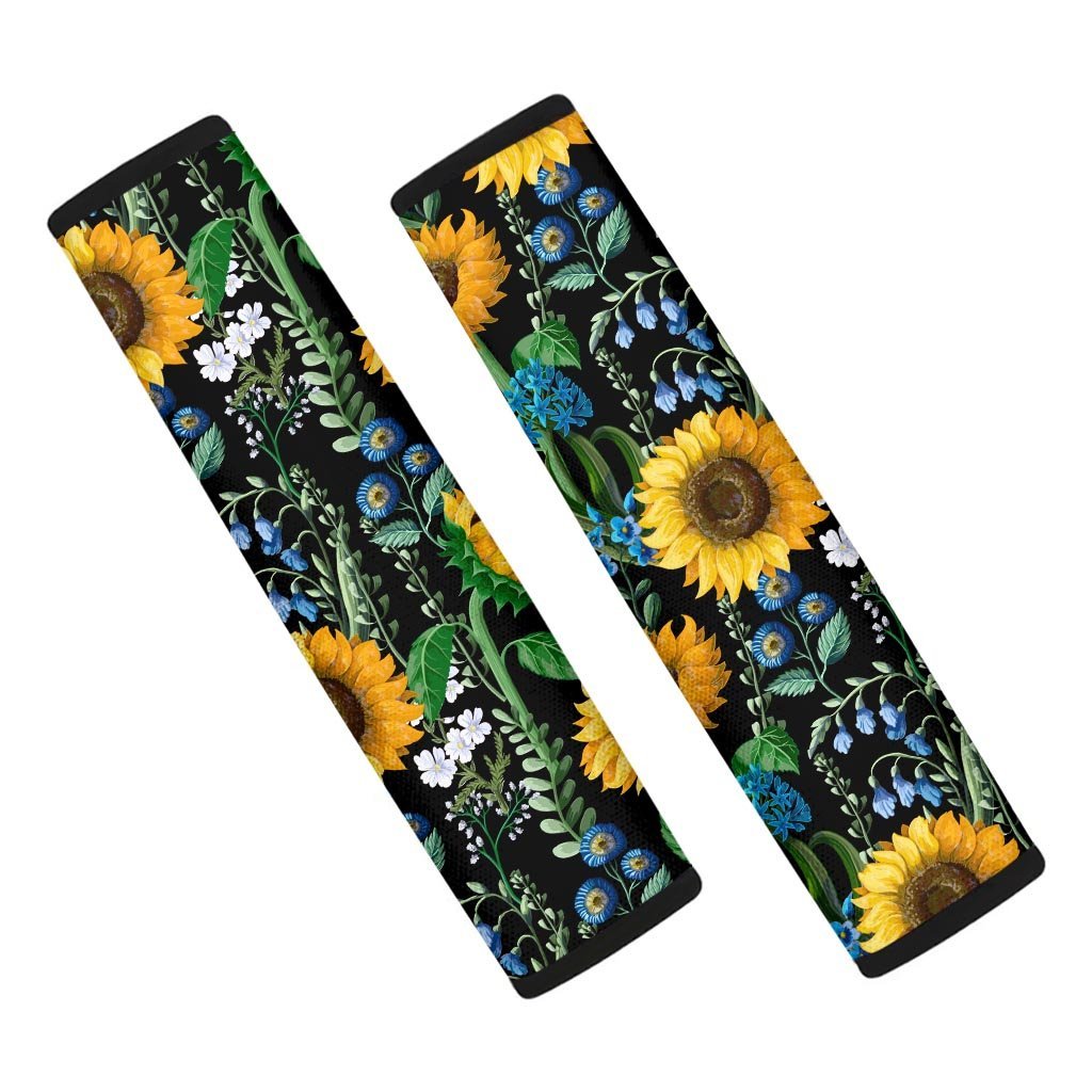 Black Sunflower Floral Seat Belt Cover-grizzshop