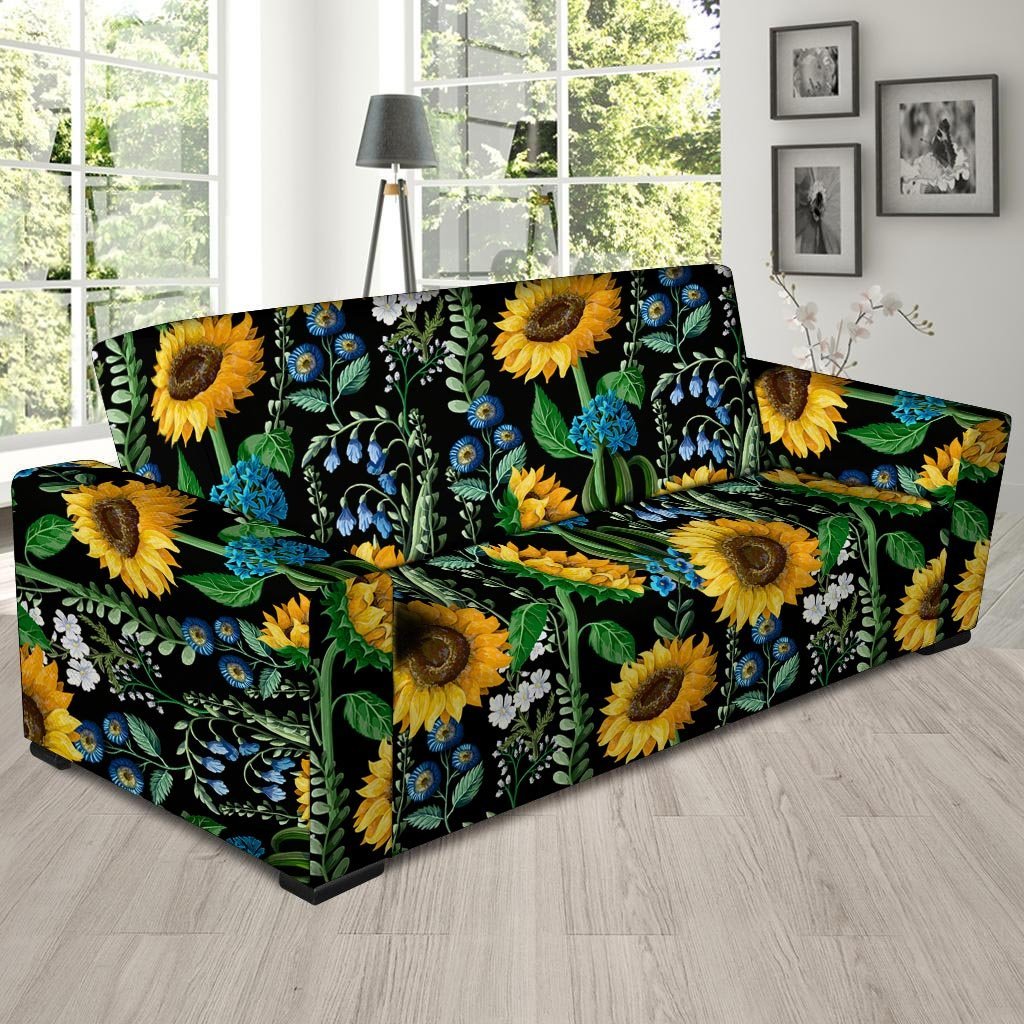 Black Sunflower Floral Sofa Cover-grizzshop