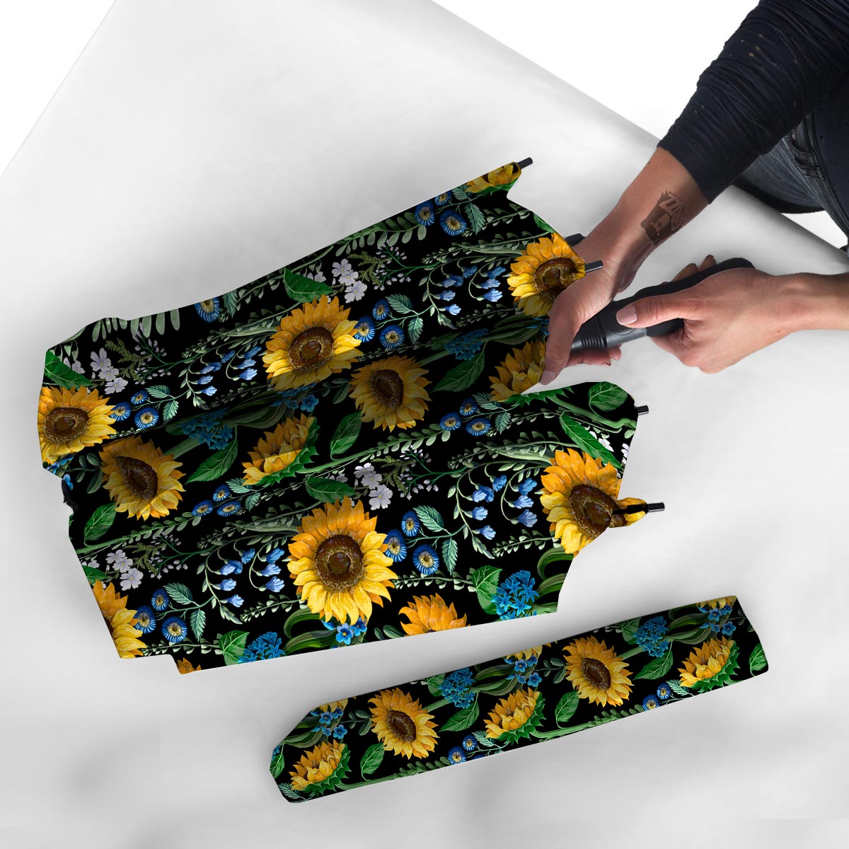 Black Sunflower Floral Umbrella-grizzshop