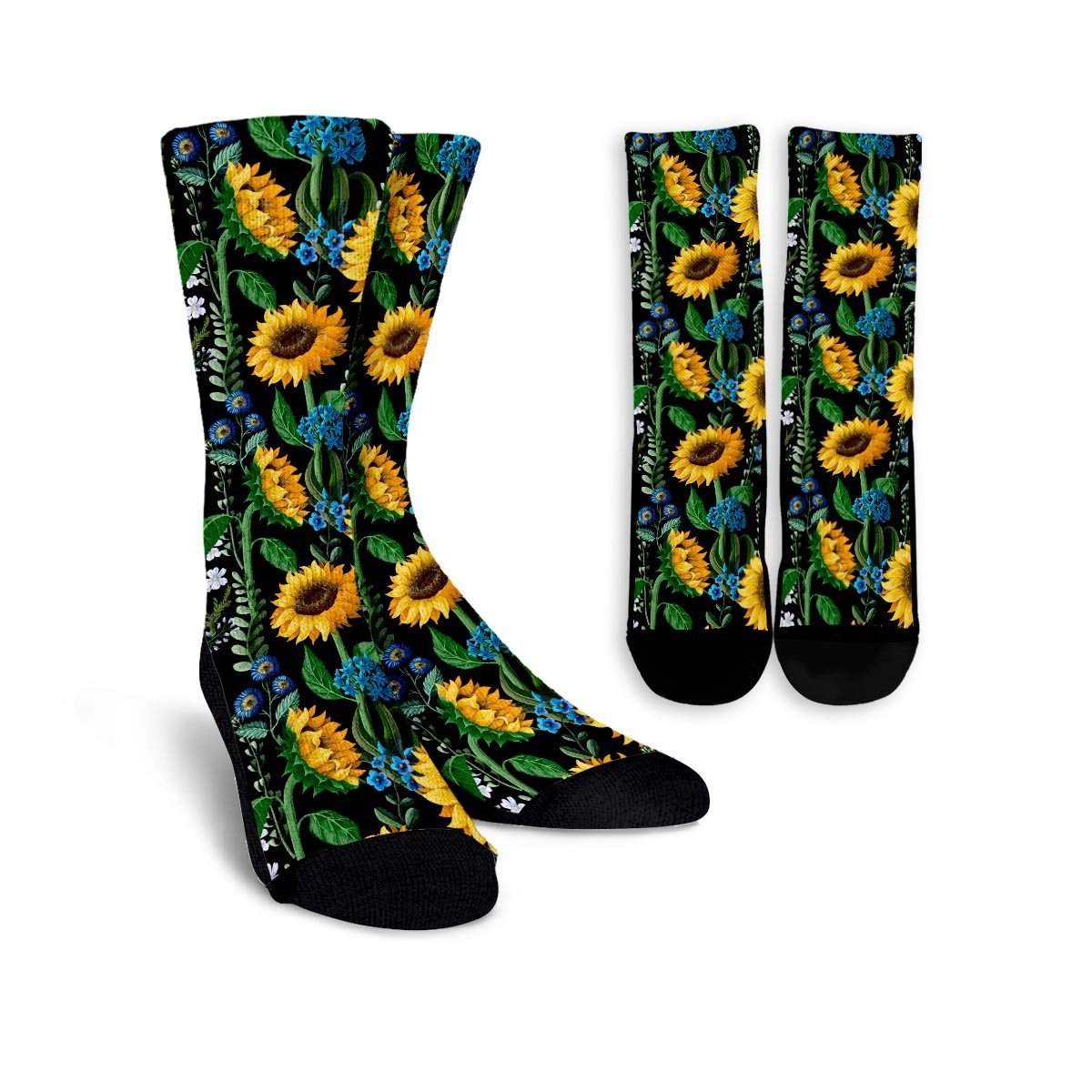 Black Sunflower Floral Unisex Socks-grizzshop