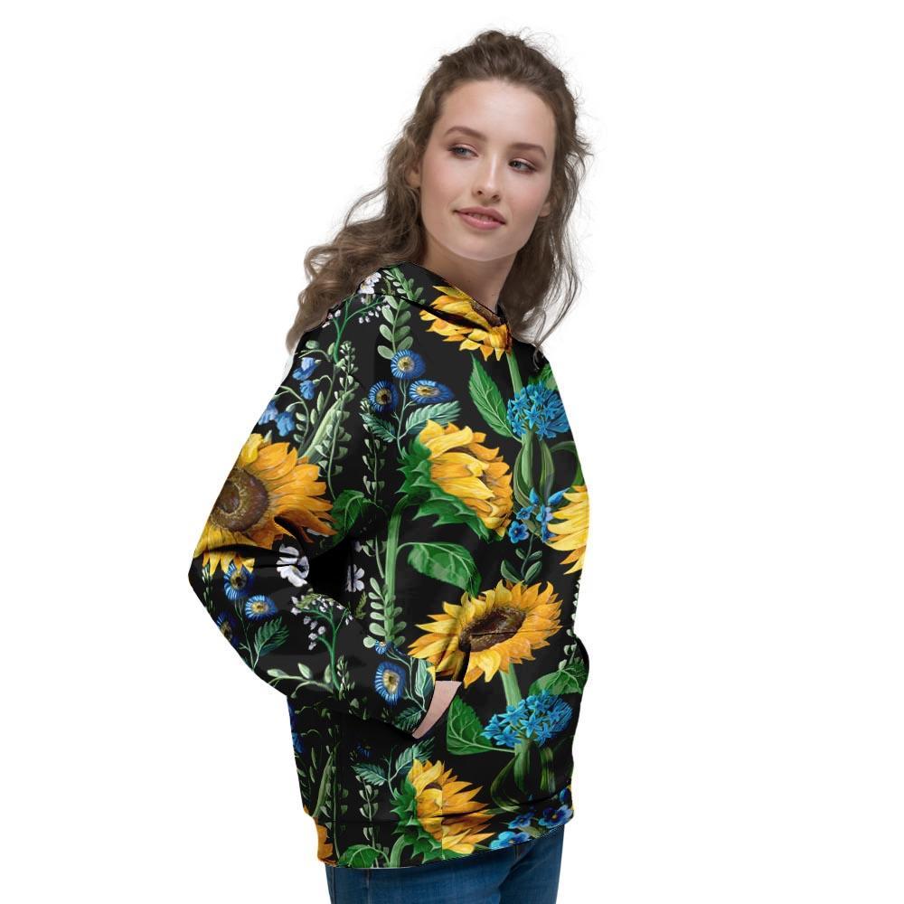 Black Sunflower Floral Women's Hoodie-grizzshop