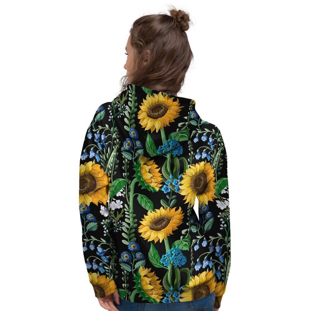 Black Sunflower Floral Women's Hoodie-grizzshop