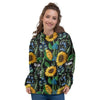 Black Sunflower Floral Women's Hoodie-grizzshop