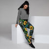 Black Sunflower Floral Women's Joggers-grizzshop