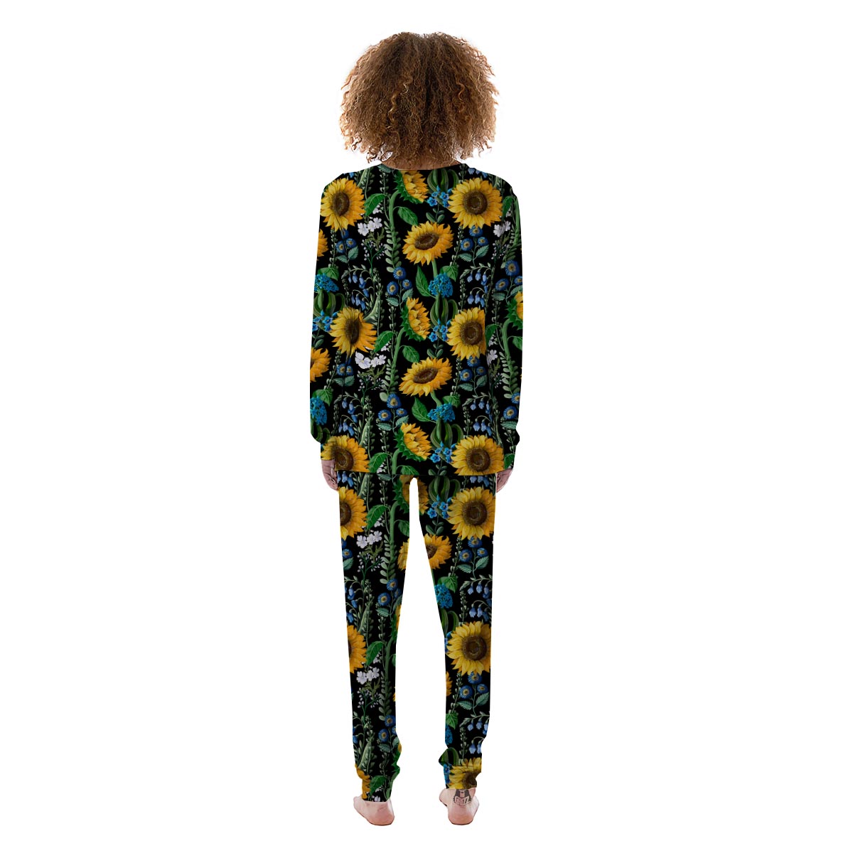 Black Sunflower Floral Women's Pajamas-grizzshop