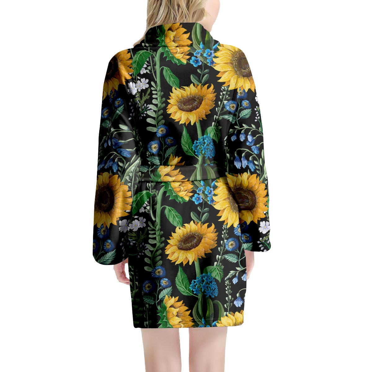 Black Sunflower Floral Women's Robe-grizzshop