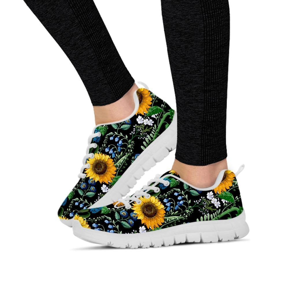 Black Sunflower Floral Women's Sneakers-grizzshop