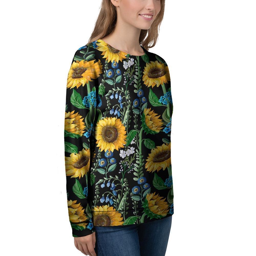 Black Sunflower Floral Women's Sweatshirt-grizzshop