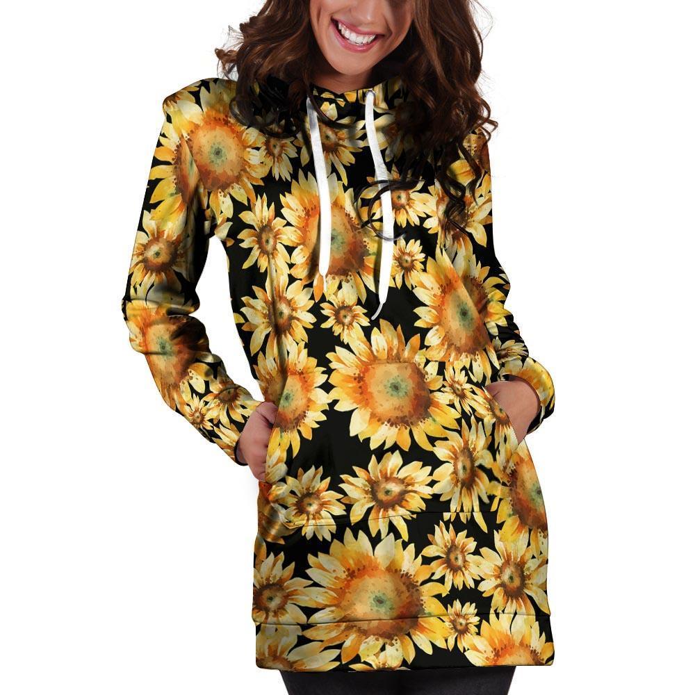 Black Sunflower Hoodie Dress-grizzshop