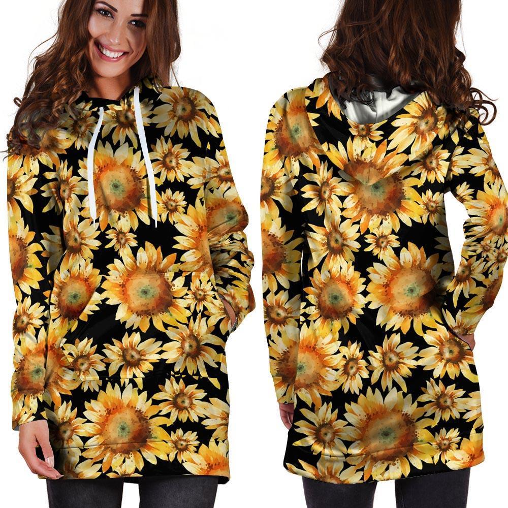 Black Sunflower Hoodie Dress-grizzshop