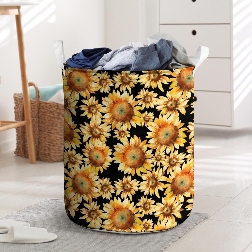 Black Sunflower Laundry Basket-grizzshop