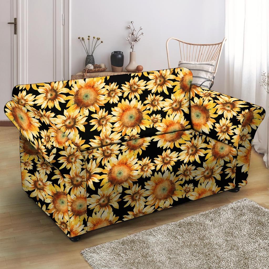 Black Sunflower Loveseat Cover-grizzshop