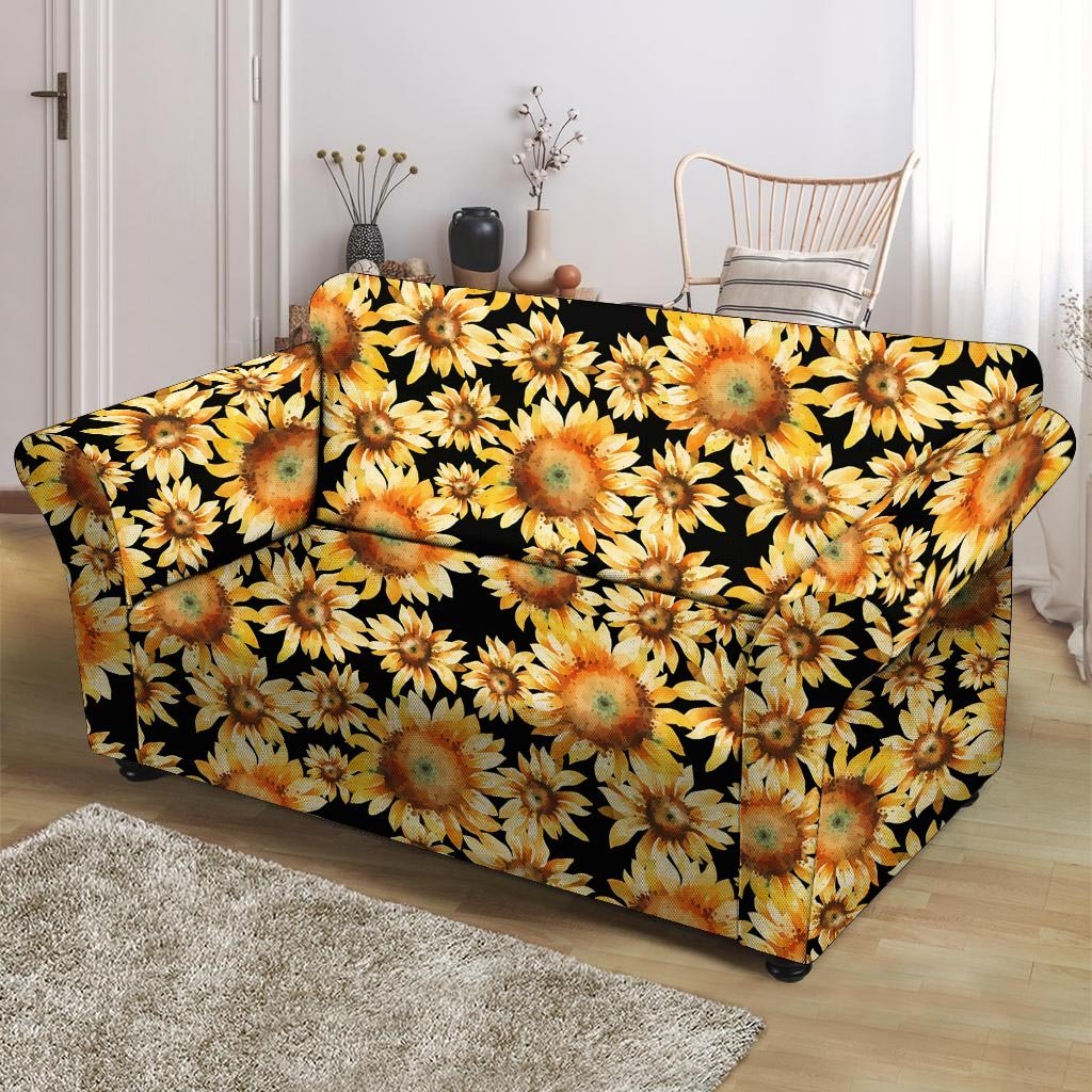 Black Sunflower Loveseat Cover-grizzshop