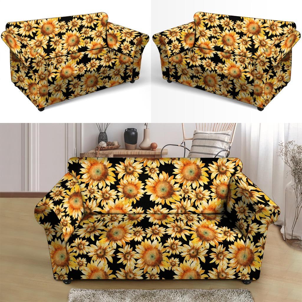 Black Sunflower Loveseat Cover-grizzshop