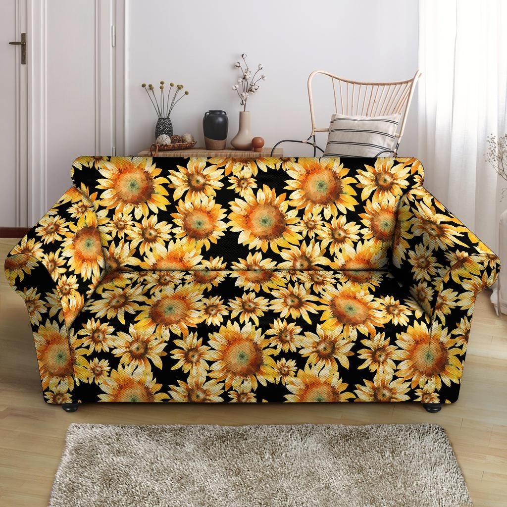 Black Sunflower Loveseat Cover-grizzshop