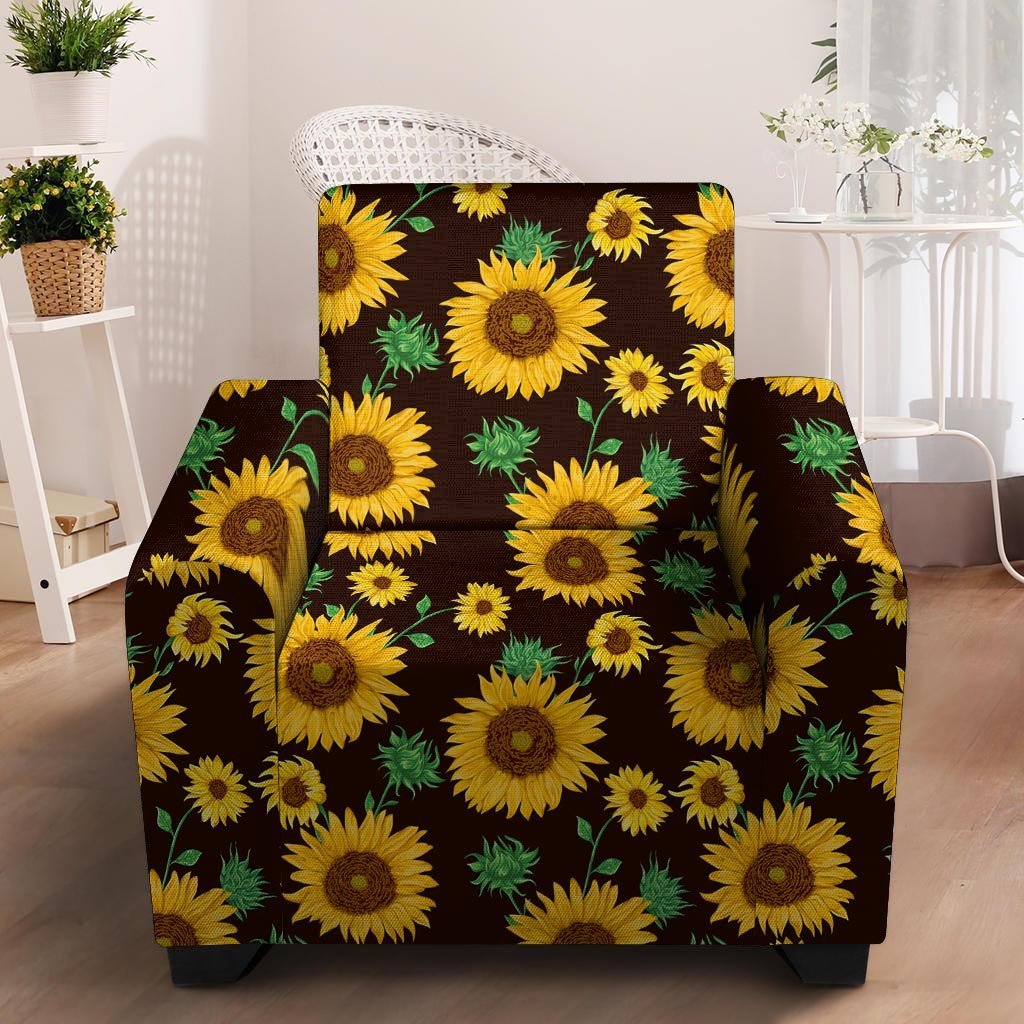 Black Sunflower Print Armchair Cover-grizzshop