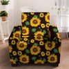 Black Sunflower Print Armchair Cover-grizzshop