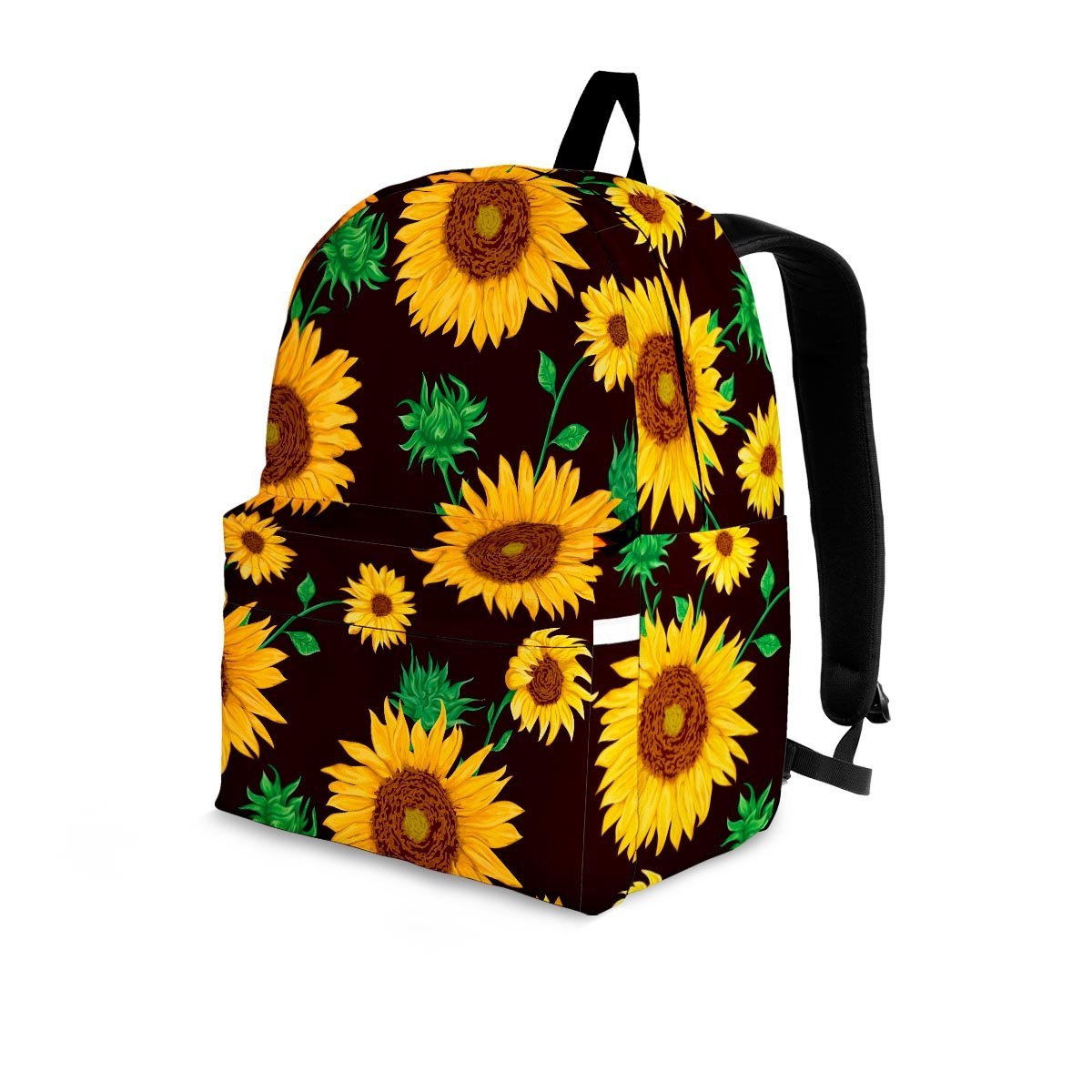 Black Sunflower Print Backpack-grizzshop