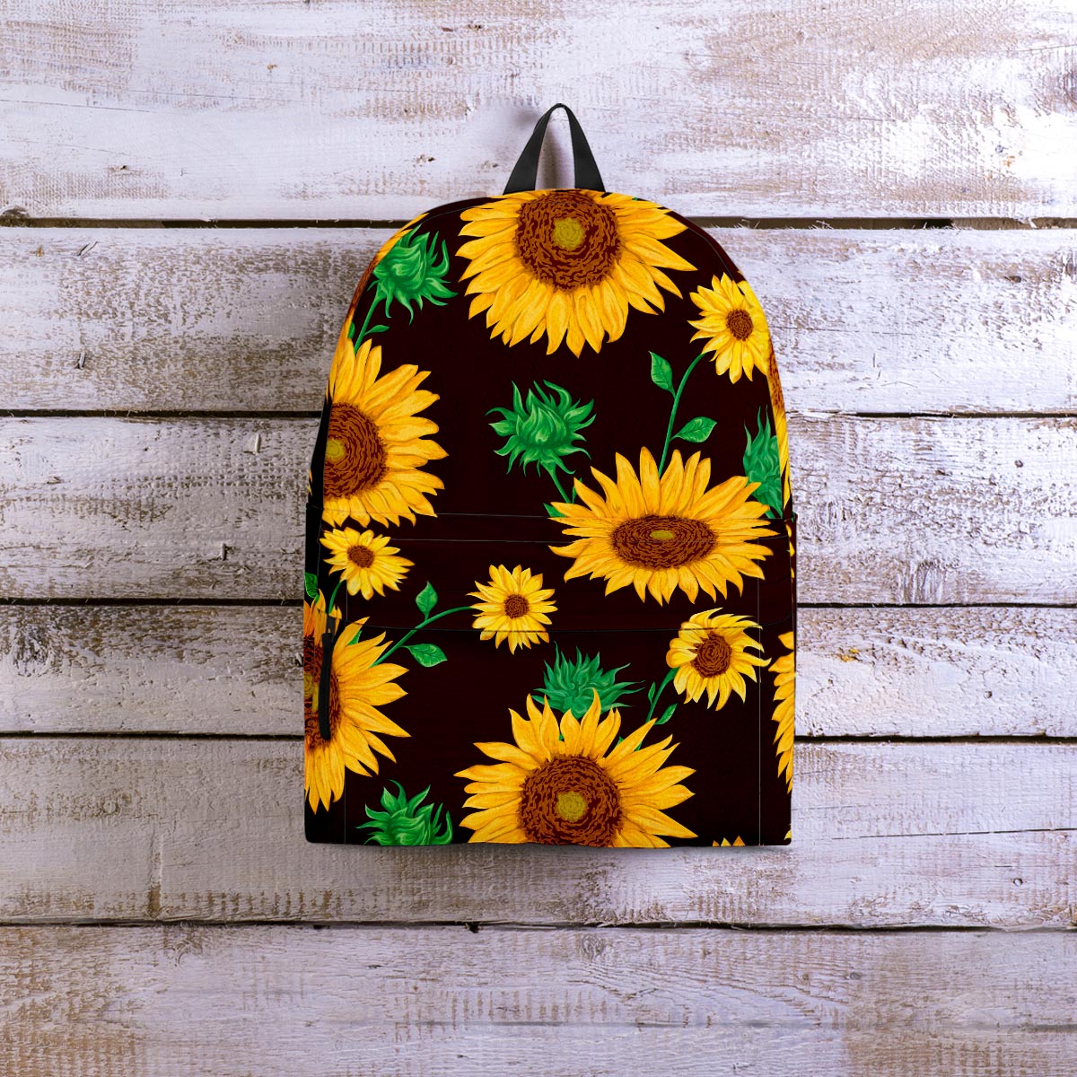 Black Sunflower Print Backpack-grizzshop