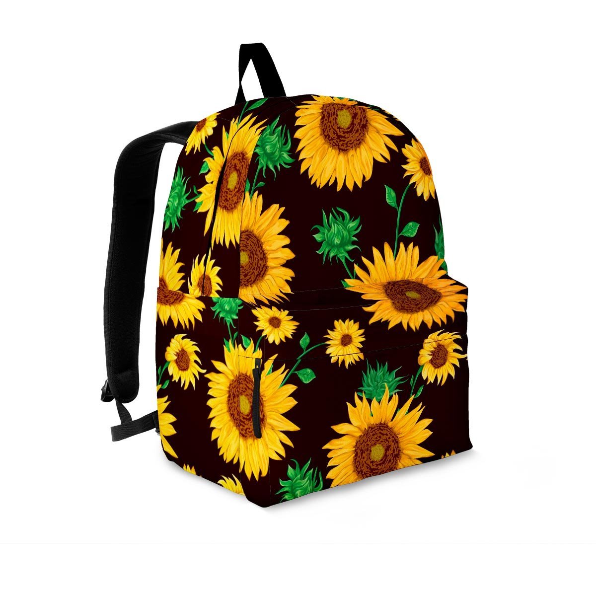 Black Sunflower Print Backpack-grizzshop