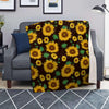 Black Sunflower Print Blanket-grizzshop