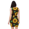 Black Sunflower Print Bodycon Dress-grizzshop