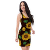 Black Sunflower Print Bodycon Dress-grizzshop