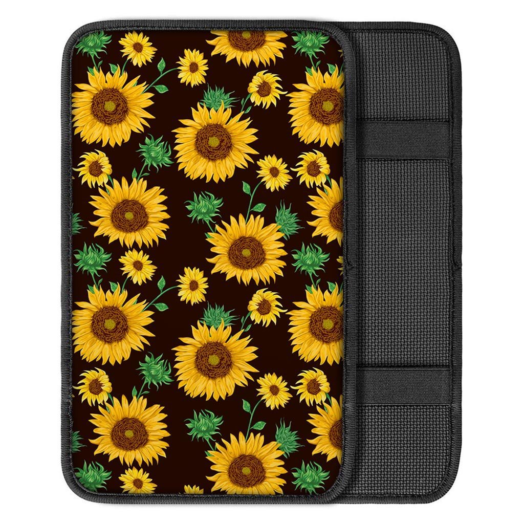 Black Sunflower Print Car Console Cover-grizzshop