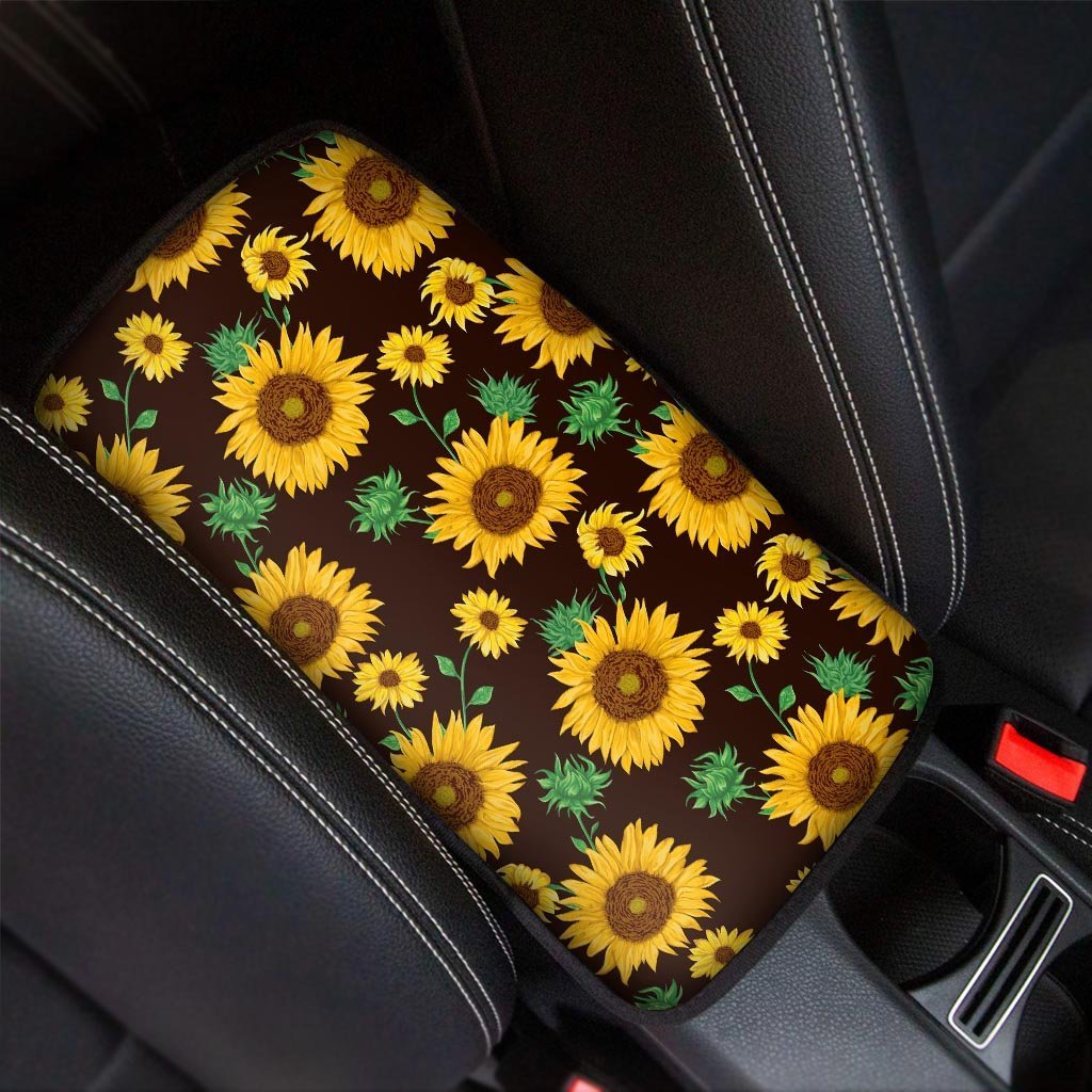 Black Sunflower Print Car Console Cover-grizzshop