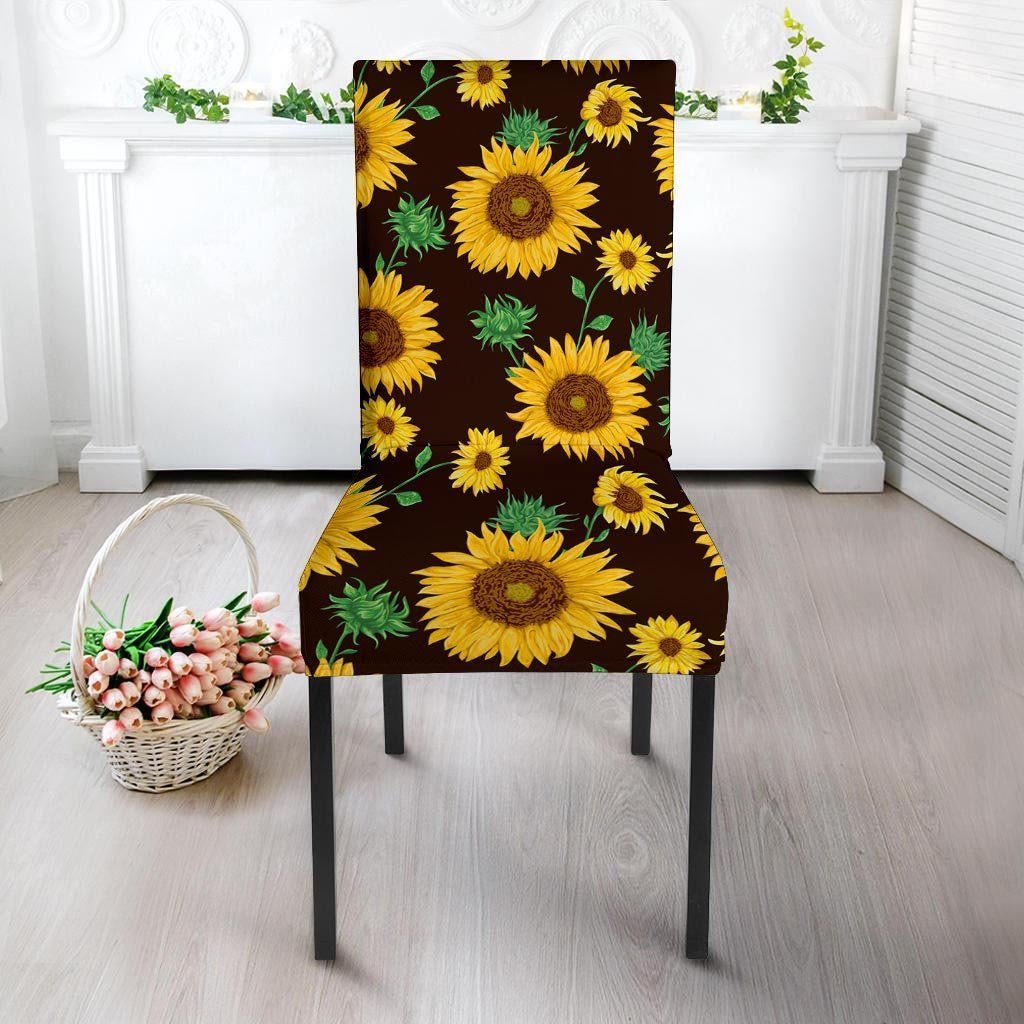 Black Sunflower Print Chair Cover-grizzshop