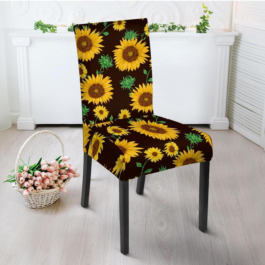 Black Sunflower Print Chair Cover-grizzshop