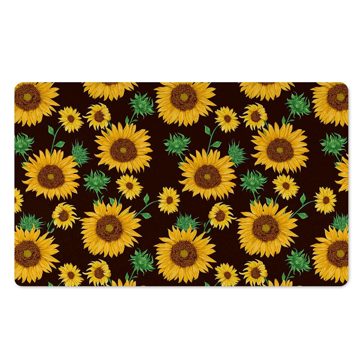 Black Sunflower Print Door Mat-grizzshop