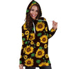 Black Sunflower Print Hoodie Dress-grizzshop