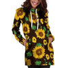 Black Sunflower Print Hoodie Dress-grizzshop