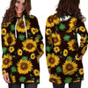 Black Sunflower Print Hoodie Dress-grizzshop