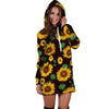 Black Sunflower Print Hoodie Dress-grizzshop