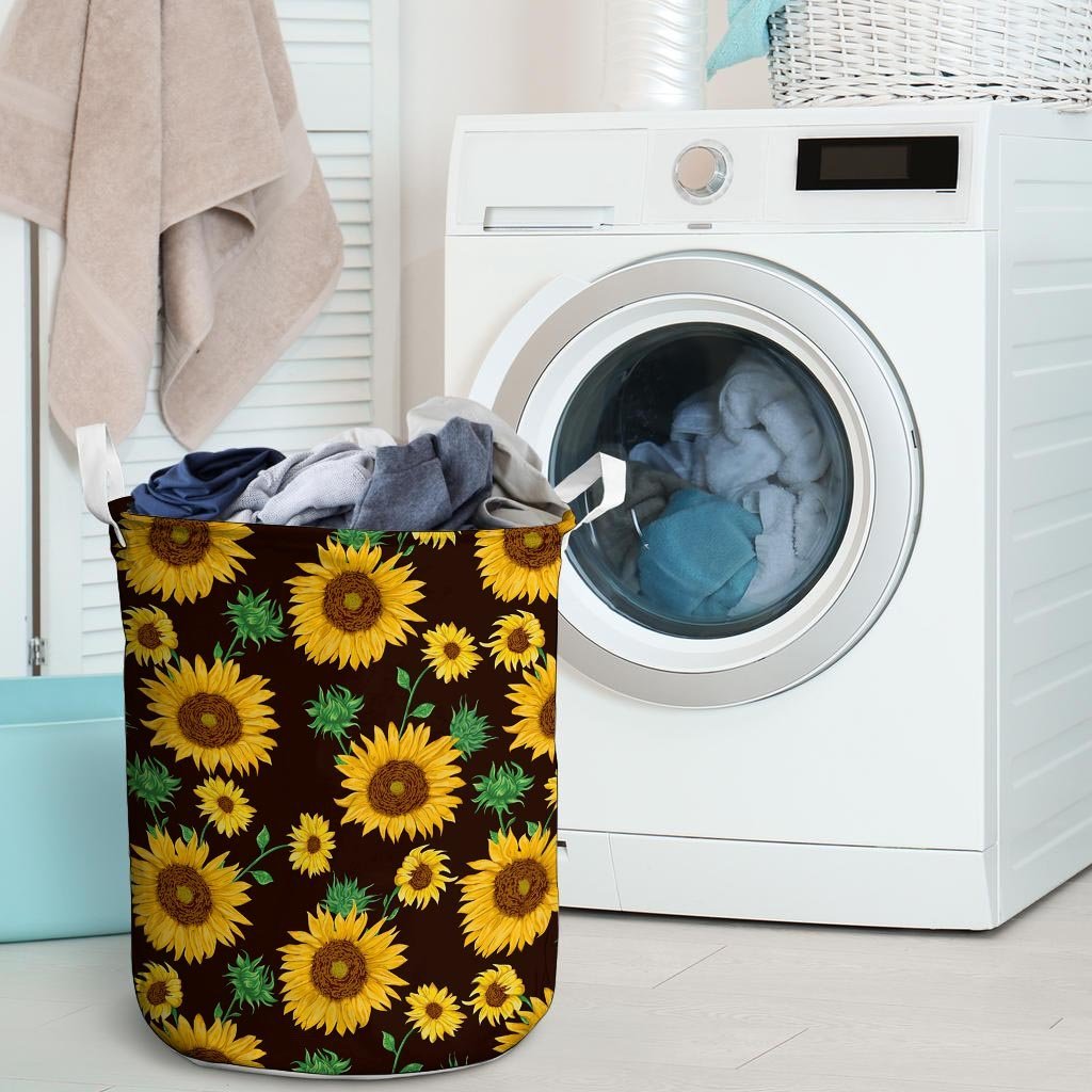 Black Sunflower Print Laundry Basket-grizzshop