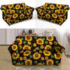 Black Sunflower Print Loveseat Cover-grizzshop