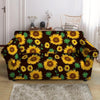 Black Sunflower Print Loveseat Cover-grizzshop