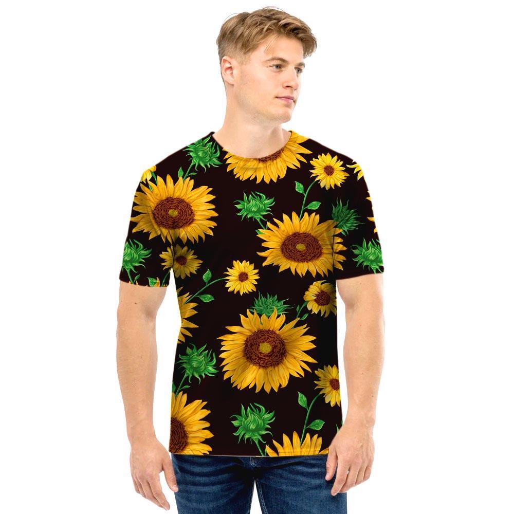 Black Sunflower Print Men T Shirt-grizzshop