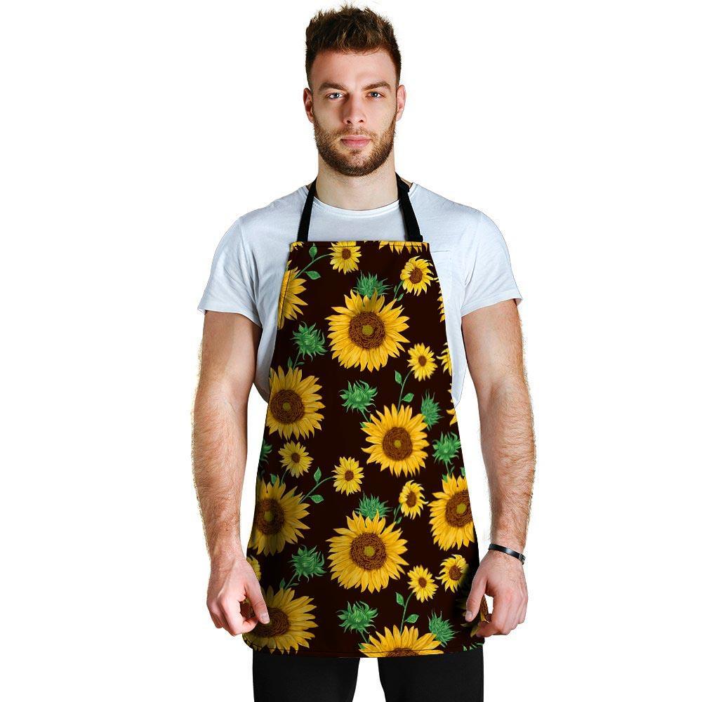 Black Sunflower Print Men's Apron-grizzshop