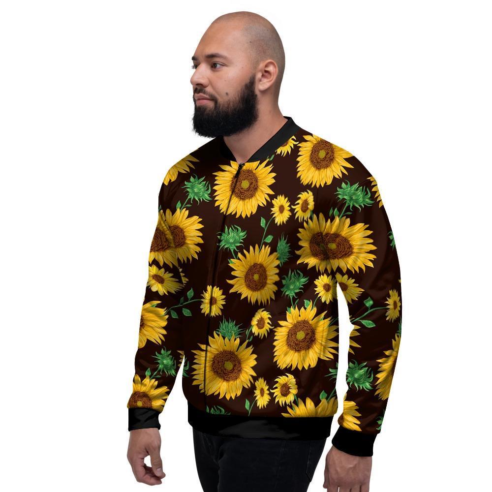 Black Sunflower Print Men's Bomber Jacket-grizzshop