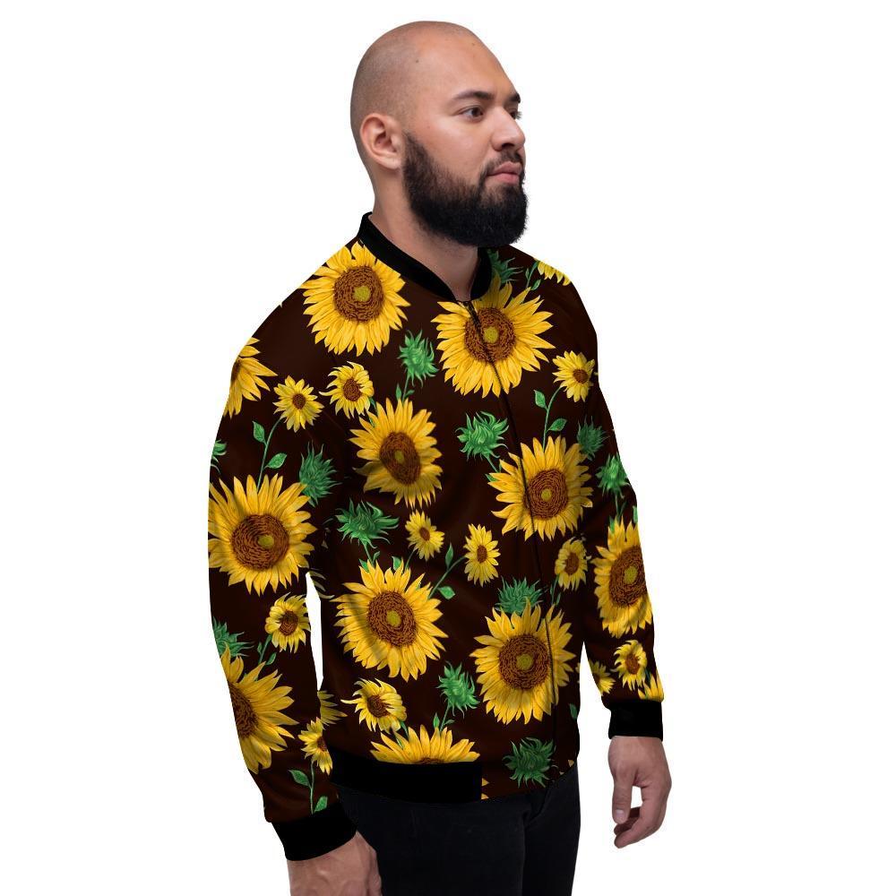 Black Sunflower Print Men's Bomber Jacket-grizzshop