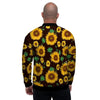 Black Sunflower Print Men's Bomber Jacket-grizzshop