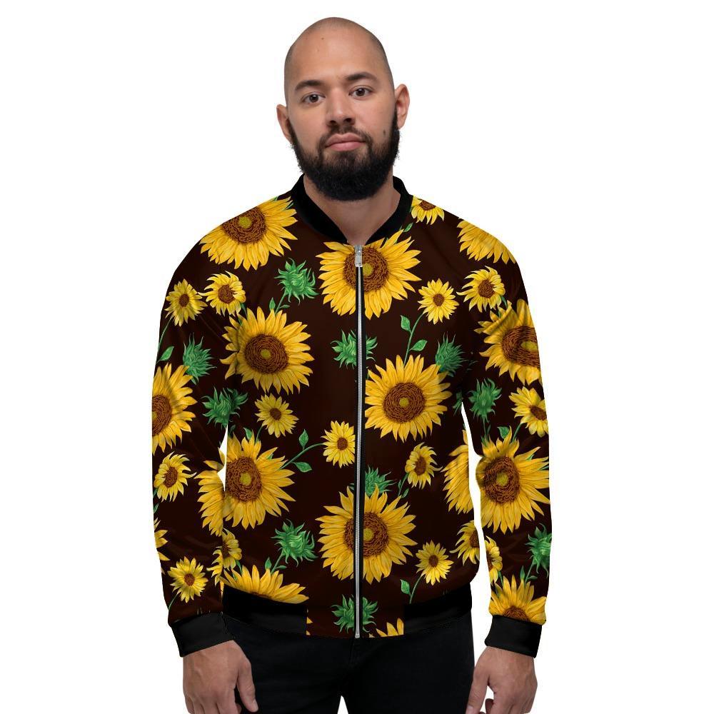 Black Sunflower Print Men's Bomber Jacket-grizzshop