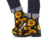 Black Sunflower Print Men's Boots-grizzshop